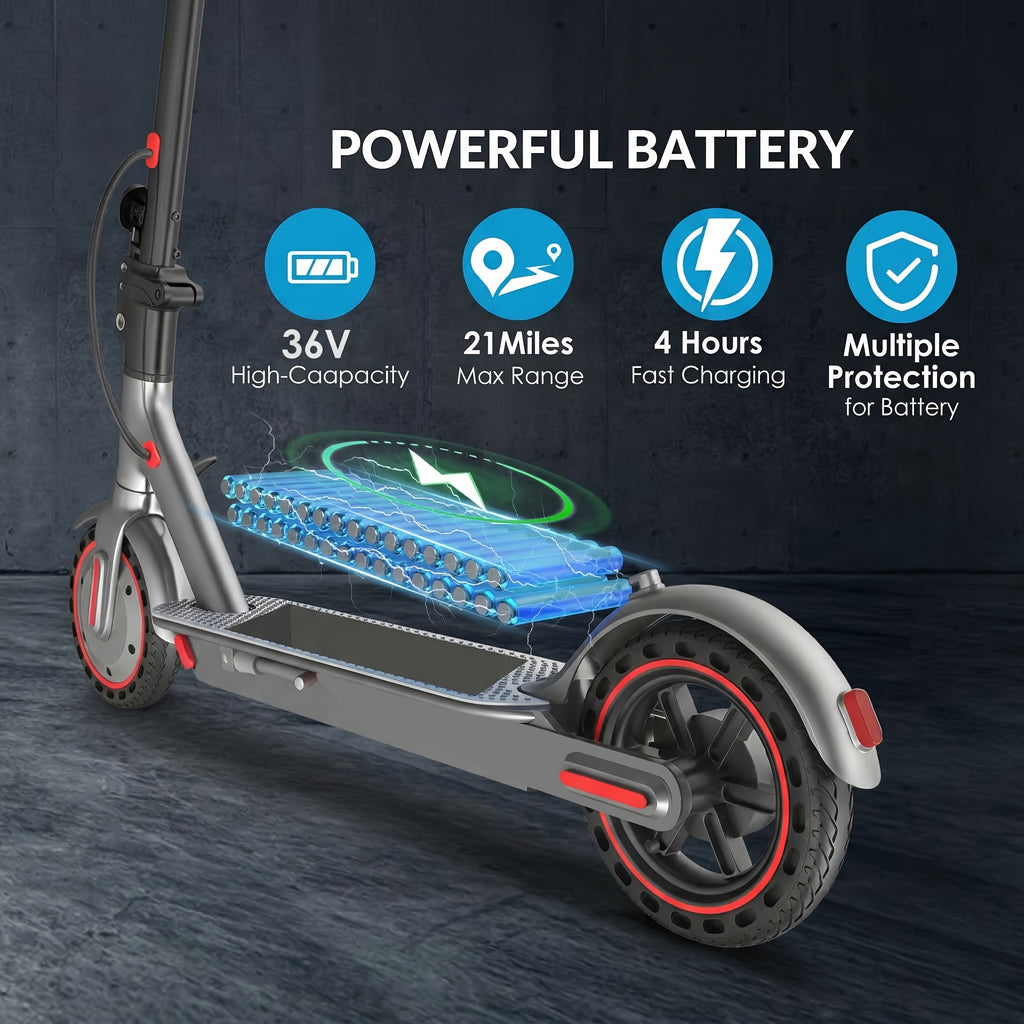 Electric Scooter for Adults 350W Foldable 19 MPH 21 Mile Range 8.5 Inch Solid Tires APP Control Dual Brake LED Lights Portable E-Scooter Commuter