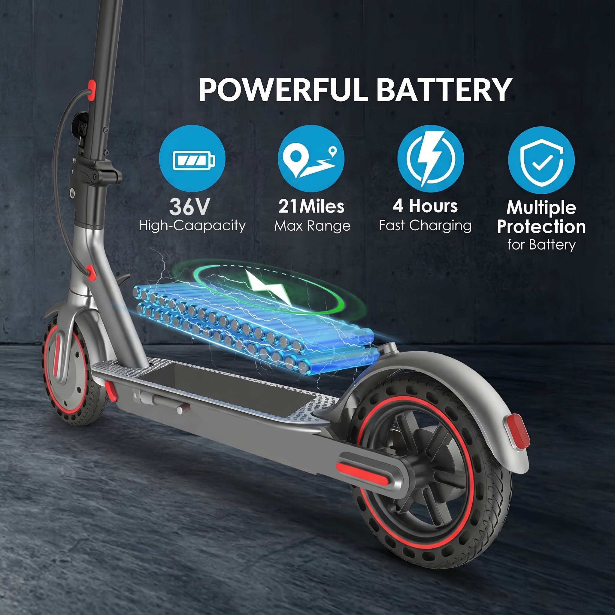 Electric Scooter for Adults 350W Foldable 19 MPH 21 Mile Range 8.5 Inch Solid Tires APP Control Dual Brake LED Lights Portable E-Scooter Commuter