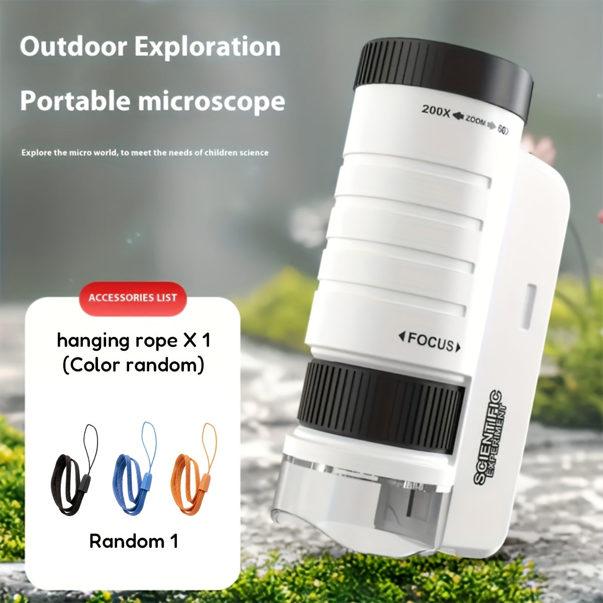 Kids Portable Microscope 60X-200X Zoom – LED Light STEM Science Toy for Outdoor Exploration, Educational Gift for Boys Girls Ages 5+, Back to School Birthday Gift