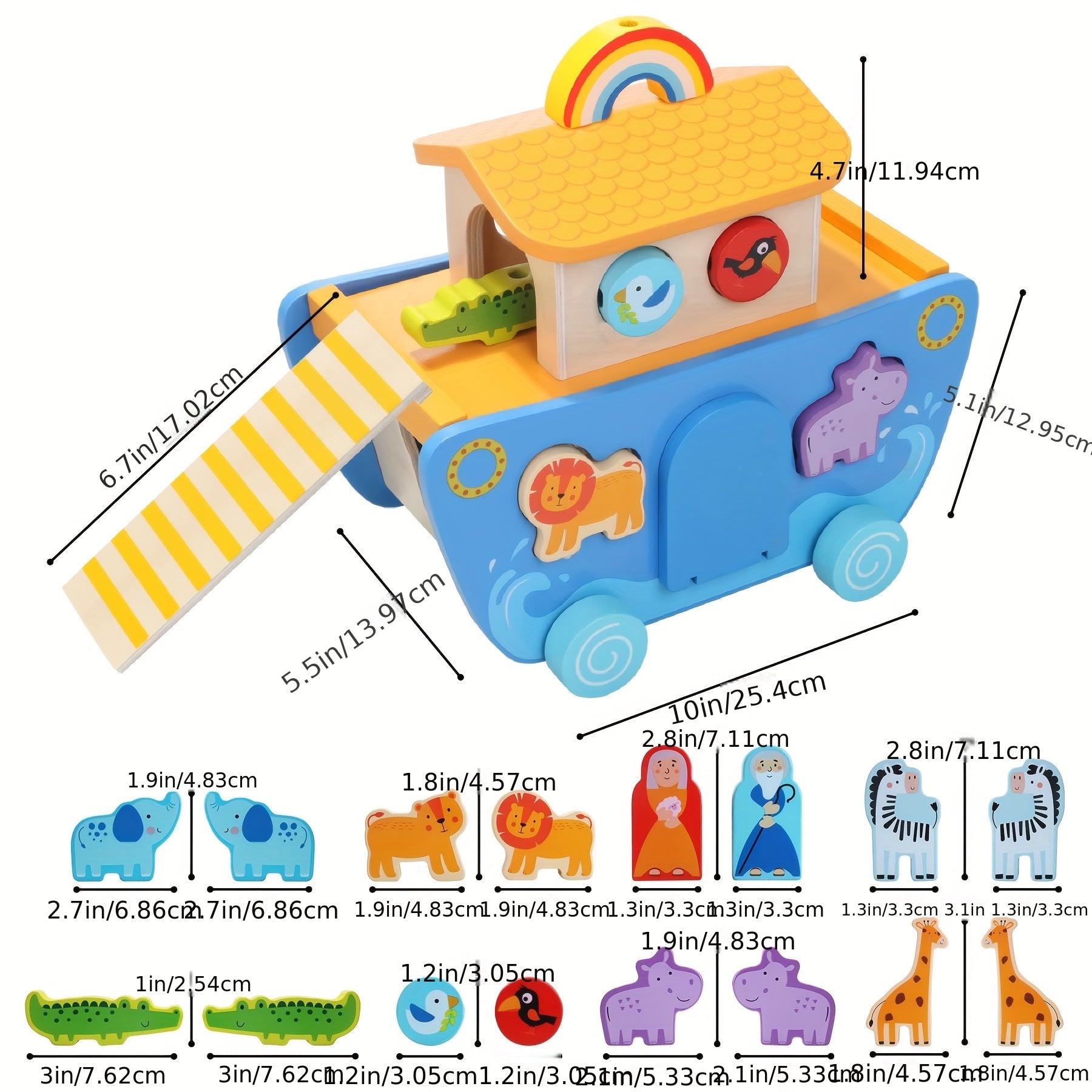 Wooden Noahs Ark Toy for Toddlers Ages 1-3 - Animal Shape Sorter Learning Toy with Wooden Animal Figures, Early Development Educational Toy, Baptism Birthday Christmas Gift for Boys Girls