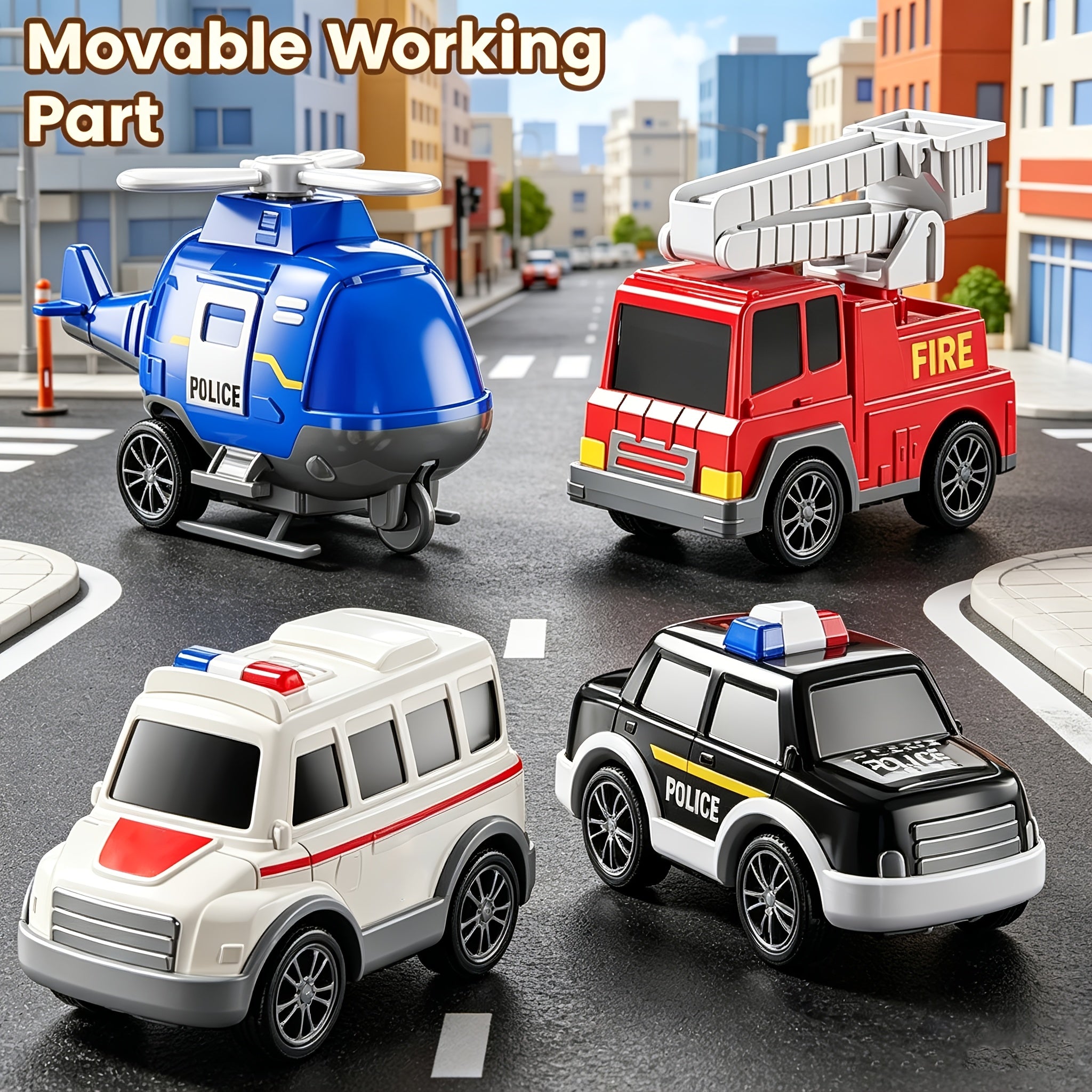 5-in-1 Ambulance Fire Truck Carrier Toy with Lights Sounds Friction Power Emergency Vehicle Playset for Kids Boys Girls Toddlers Ages 3 4 5 Birthday Christmas