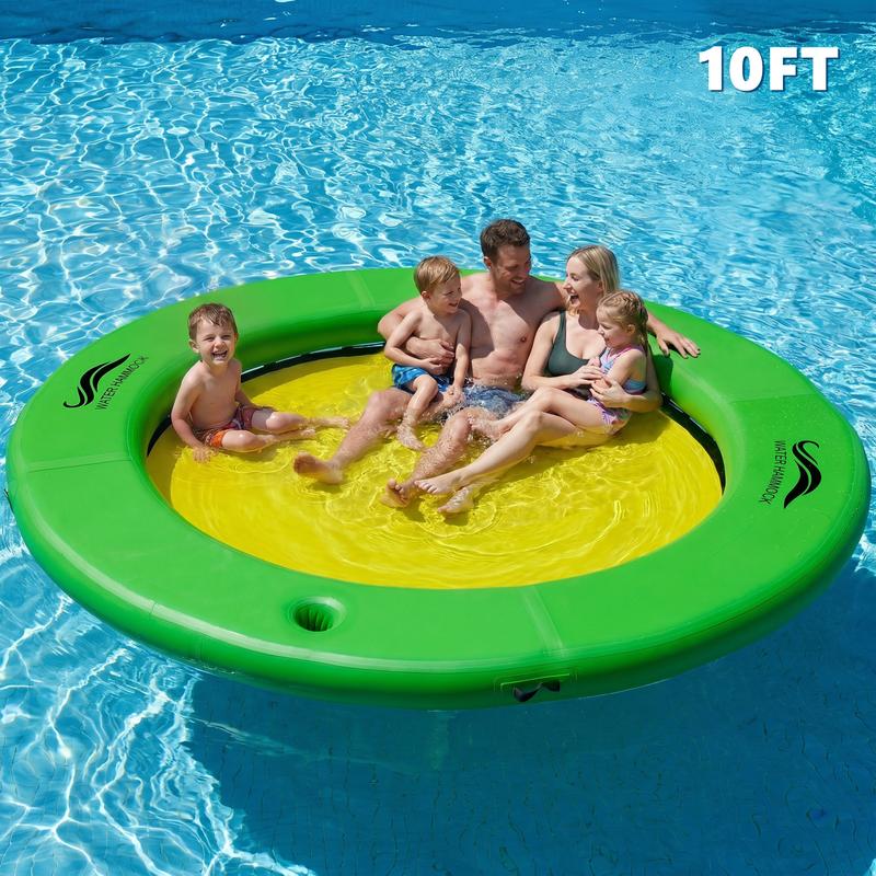 Inflatable Water Hammock, Sun Chill 6FT 8FT 10FT Round Floating Platform with Cup Holders and Pump for Lake Trips and Summer Pool Parties