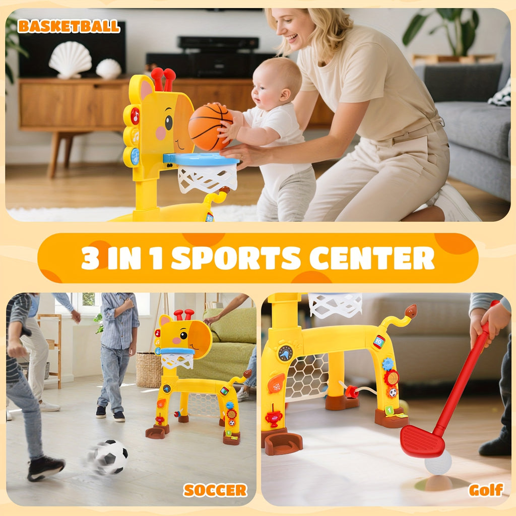 Giraffe Basketball Hoop & Soccer Goal Activity Center for Toddlers – 2-in-1 Baby Sports Toy with Light, Sound & Music, Indoor Outdoor Game, Birthday Gift for Boys & Girls 12 Months+
