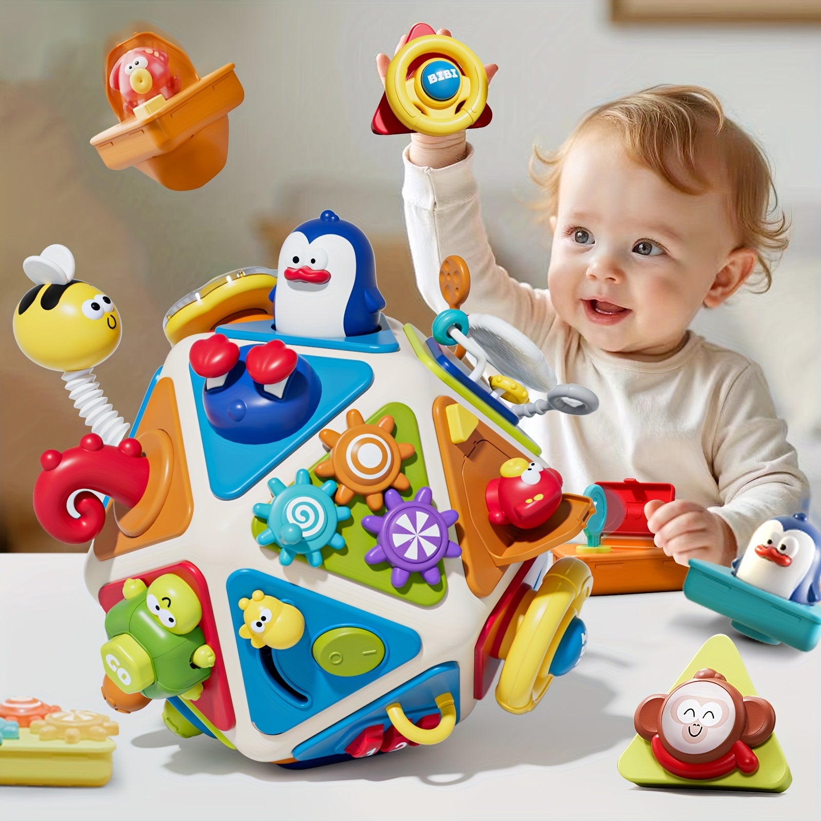 21-in-1 Busy Board Activity Cube for Toddlers & Baby - Montessori Sensory Learning Toy for Boys Girls Ages 1-3, Early Educational Development Travel Toy, Best First Birthday Gift