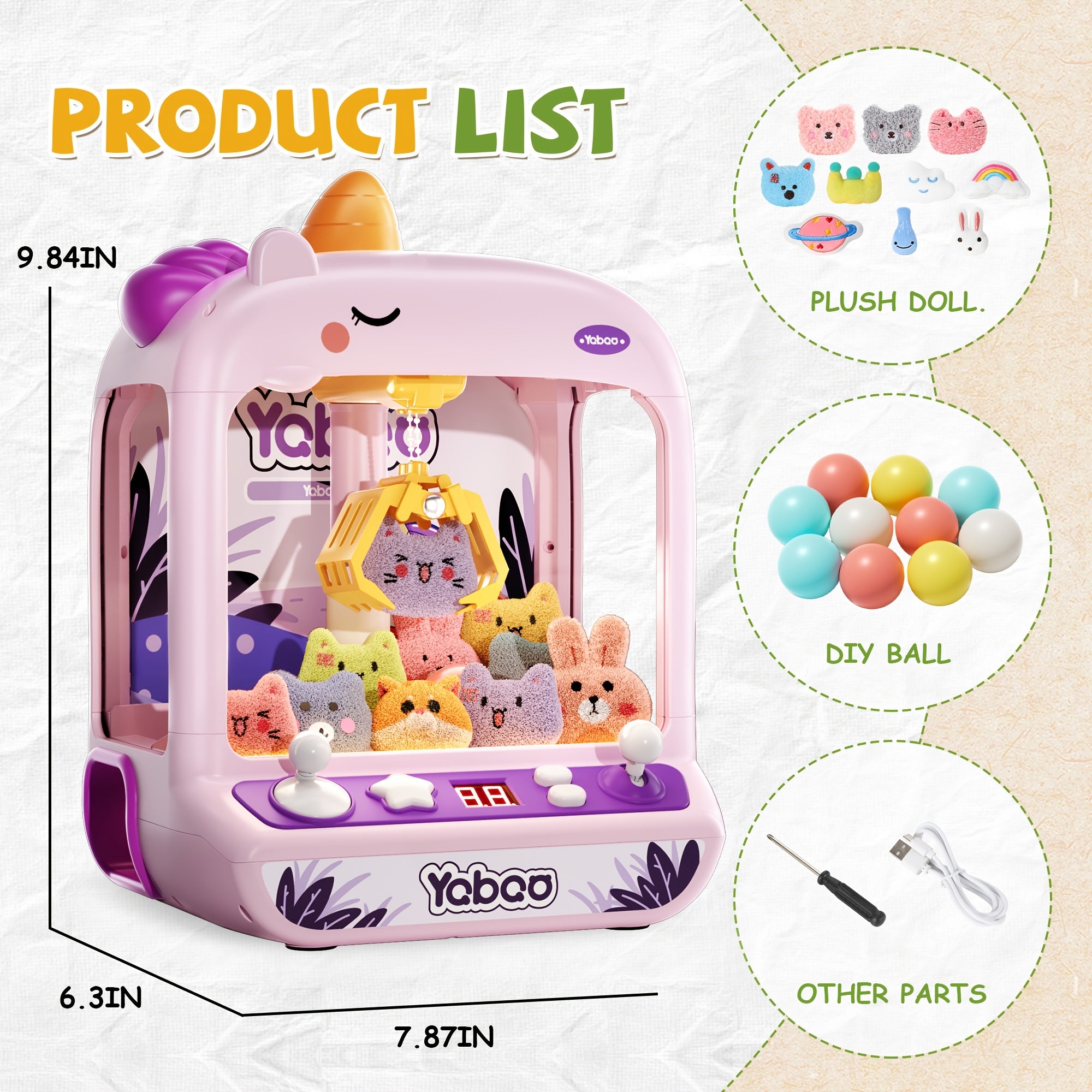 Mini Claw Machine for Kids Unicorn Arcade Vending Toy - Fun Party Game Birthday Gift for Girls Boys Ages 3+, Purple Green Pink
