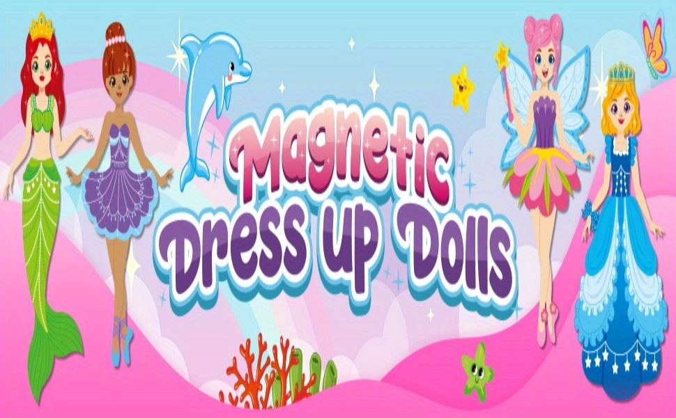 Girls Dress Up Magnetic Dolls Set Princess Mermaid Fairy Ballerina Mix Color Magnetic Outfits Travel Game Kit Car Ride Airplane Activity Birthday Gift Girls Ages 3-7