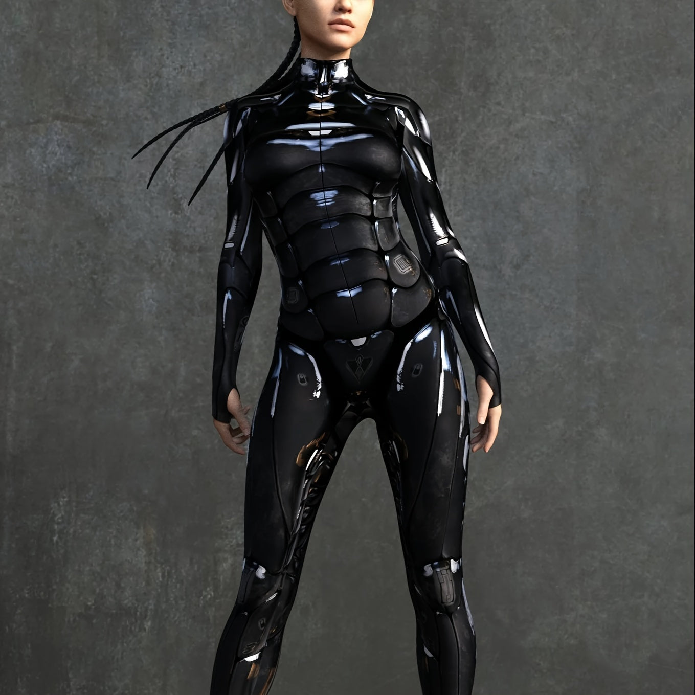 Black Full Body Zippered Jumpsuit for Women, Long Sleeve Sci-Fi Catsuit Sleek Bodysuit, Futuristic Style Halloween Costume Party Outfit