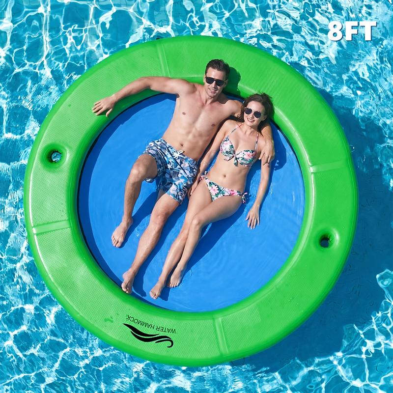 Inflatable Water Hammock, Sun Chill 6FT 8FT 10FT Round Floating Platform with Cup Holders and Pump for Lake Trips and Summer Pool Parties