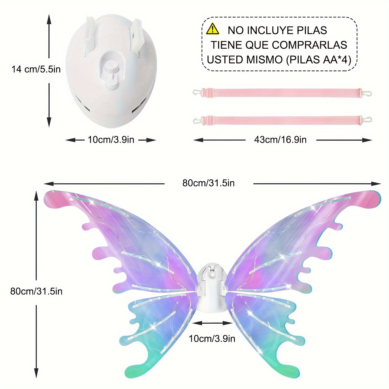 LED Fairy Butterfly Wings USB Rechargeable – Glowing Light-Up Costume Wings for Kids Halloween Cosplay Dress-Up & Parties