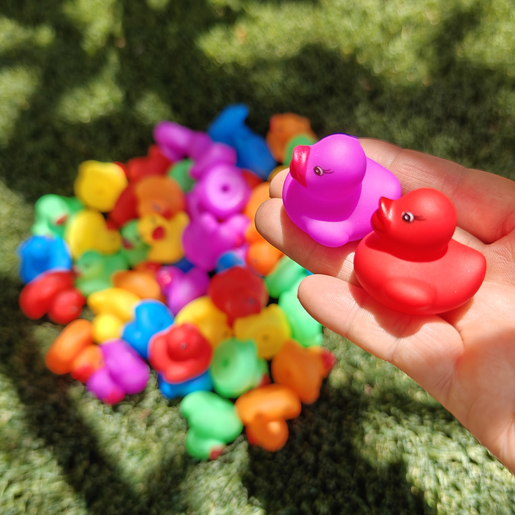 Mini Rainbow Duck Bath Toys 55 Pack – Bulk Colorful Rubber Ducks for Kids Bathtub Pool Party Favors, Goodie Bag Stuffers, Carnival Prizes Boys Girls