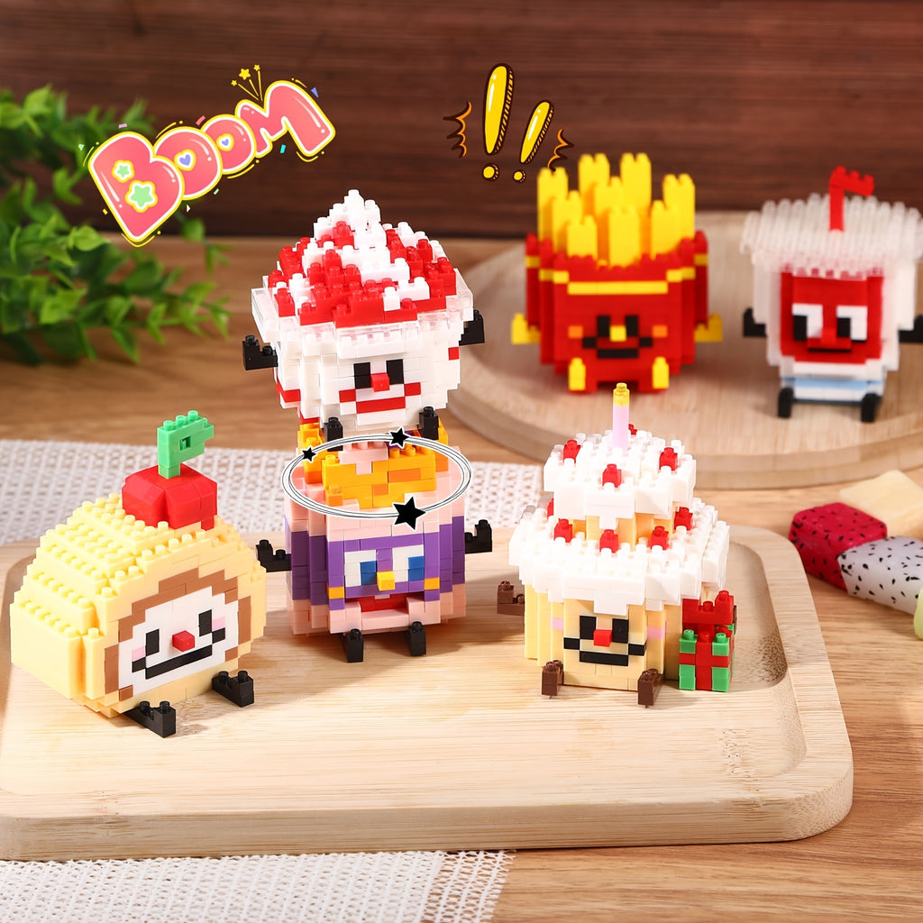 Cartoon Food Building Block Puzzle 12 Sets Gift Box - Cute Mini Food Figures for Kids Ages 3+, Party Favors Classroom Prizes Collectibles, Christmas Birthday Easter Gift for Boys Girls