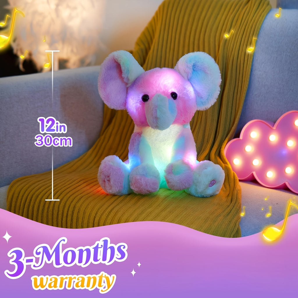 Musical Glowing Rainbow Elephant Plush Toy 12 Inch Night Light Lullaby Soft Stuffed Animal Soothing Baby Gift Birthday Decor for Kids Toddlers