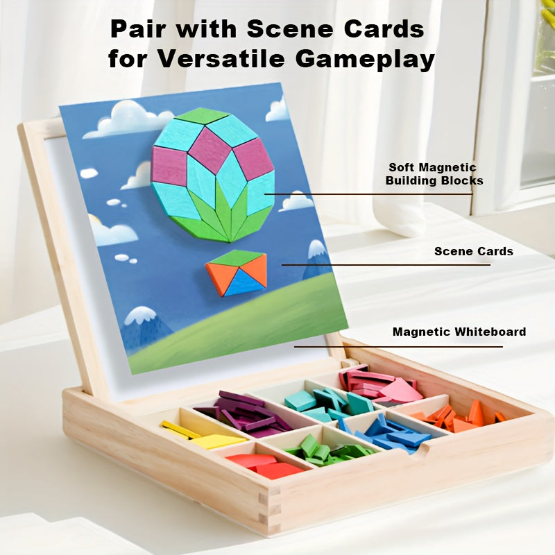 Geometric Shape Magnetic Wooden Puzzle 128-220pcs Educational Cognitive Learning Toy for Toddlers Kids Preschool Montessori STEM Birthday Gift
