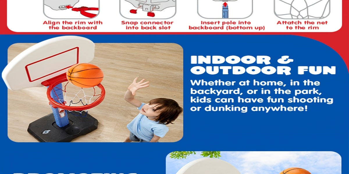 Adjustable Basketball Hoop Set for Kids with 4 Balls & Air Pump – Height 2.5–3.5 Ft, Indoor Outdoor Arcade Game, Sports Toy Gift for Boys & Girls Ages 3+