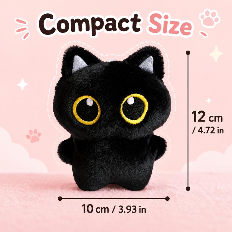 Big Eye Black Cat Plush Toy, Pocket-Sized Kitty Stuffed Animal for Desk and Bedroom Decor, Cute Cat Lover Birthday and Holiday Gift