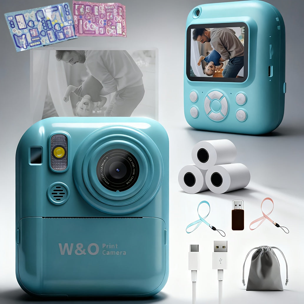 Kids Instant Print Digital Camera 1080P HD with 2.4'' Screen - Super Cute Camera Toy with 3 Rolls Print Paper & 32GB Card, Birthday Gift for Girls Boys Ages 3-12
