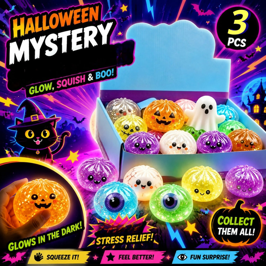 Glow in the Dark Squishy Toy Set 9pcs Halloween – Slow Rise Squeeze Stress Relief Dumpling Steamer Sensory Party Favor Kit Spooky Gift for Kids Adults