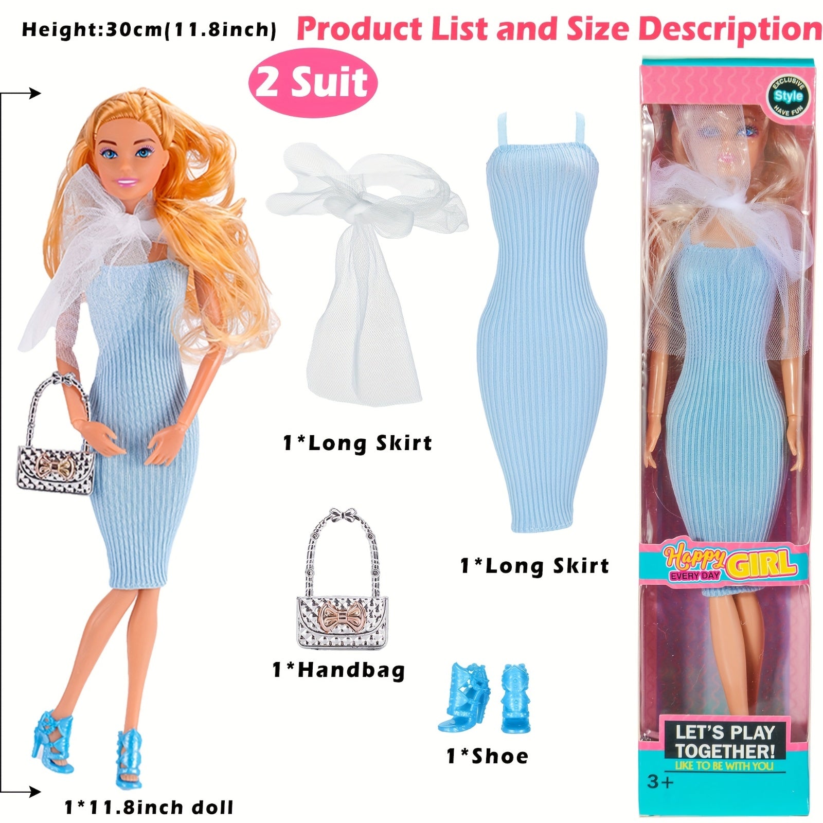 6 Pack 11.5 Inch Articulated Fashion Princess Dolls Playset – Poseable Joints, Outfits, Handbag, Crown, Necklace & Suitcase, Individual Gift Boxes, Complete Doll Set for Girls Ages 3+