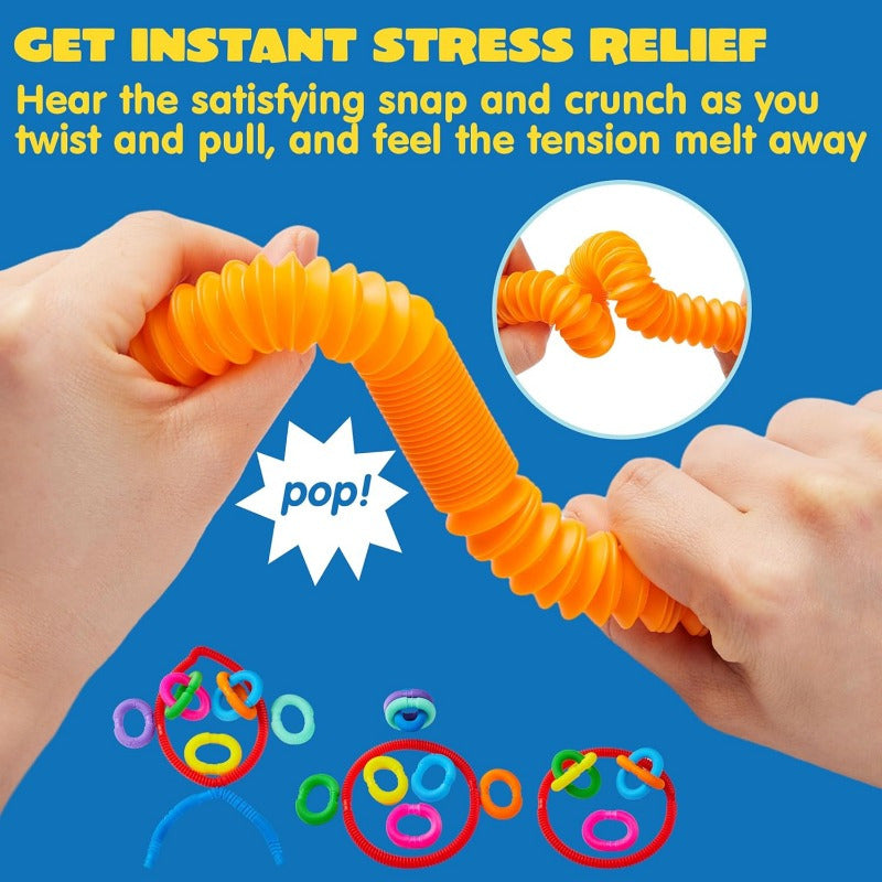 Pop Tubes Bulk 72 Pack Fidget Sensory Toys – Connectable Extendable Stress Relief Tubes Party Favors for Classroom Halloween Christmas Easter Birthday Goodie Bag