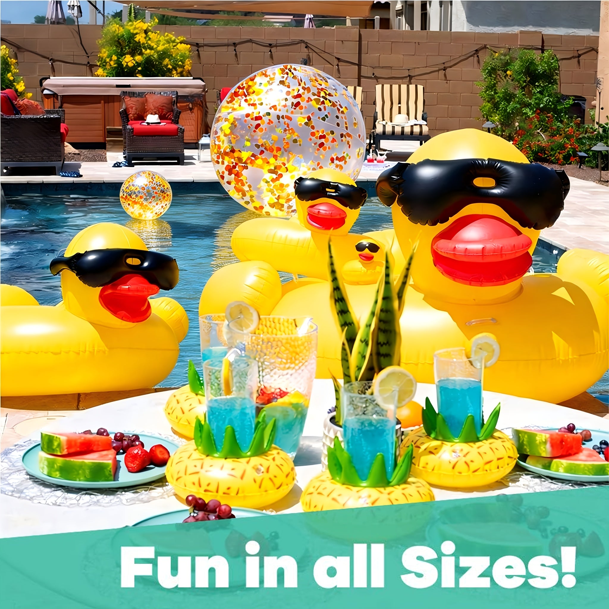 Giant Duck Pool Float for Adults – 67 Inch XXL Inflatable Ride-On Raft with 16 Inch Beach Ball, Holds 300 lbs, Summer Pool Party Float for Lake River Beach Outdoor Water Fun