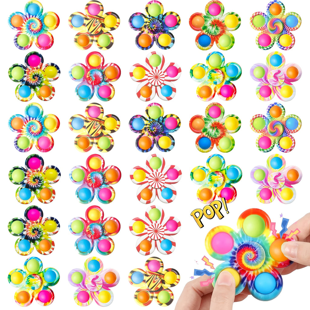 Bubble Pop Fidget Spinner Toys 32 Pack - Press Sensory Spinners Anxiety Relief Party Favors Goodie Bag Fillers Classroom Rewards Boys Girls Birthday Christmas