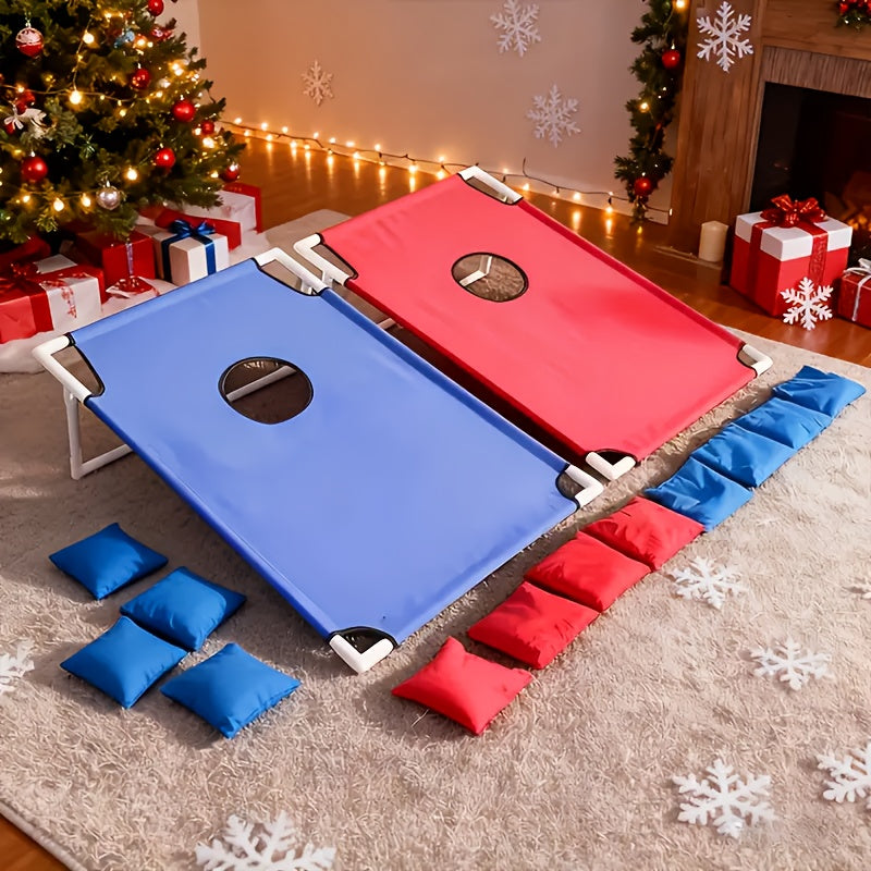 Bean Bag Toss Game Set Portable Cornhole Board – Foldable Outdoor Backyard Game with 12 Bean Bags & Storage Bag – Family Party Camping Lawn Game for Kids & Adults, Red or Blue