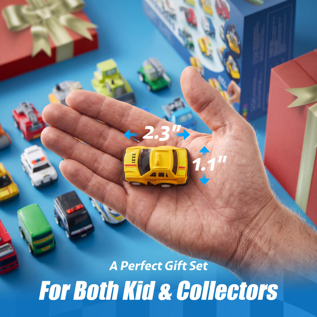 18-Piece Pull Back Cars and Trucks Toy Set for Kids Ages 3+ Friction Powered Mini City Vehicles Party Favors Easter Christmas Gift Boys Girls