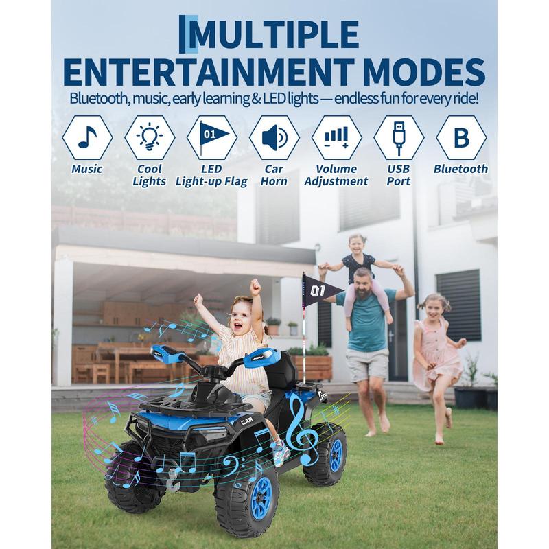 12V Kids ATV Ride-On Toy with Parent Remote Control, Spring Suspension, LED Lights, Bluetooth Music and USB for Backyard Adventures