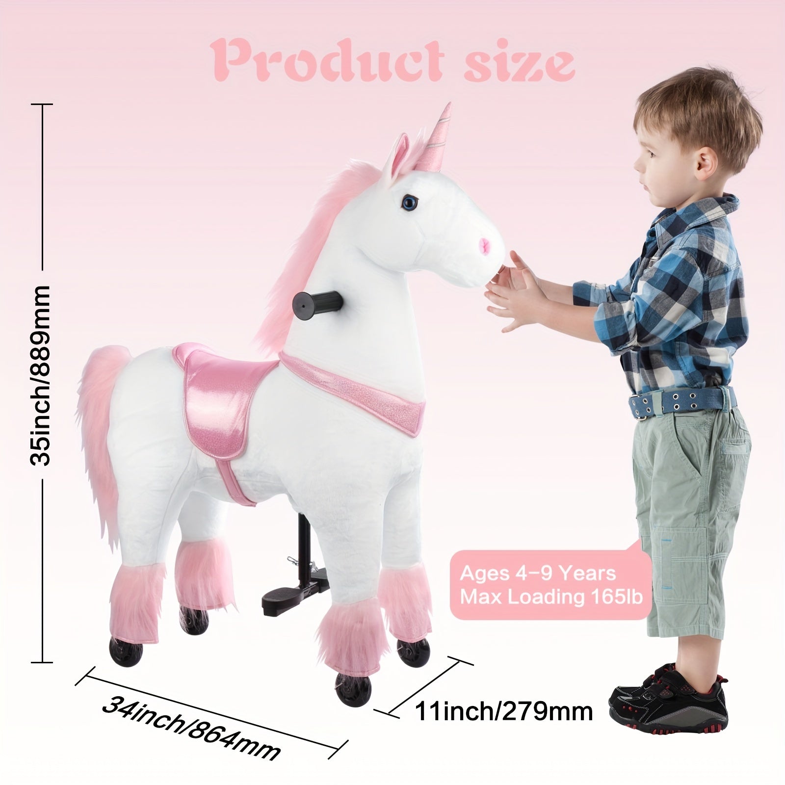 Ride On Unicorn Horse Toy with Wheels for Kids Ages 3-9 - Plush Walking Horse No Battery Pink White Unicorn Size S M Birthday Christmas Gift