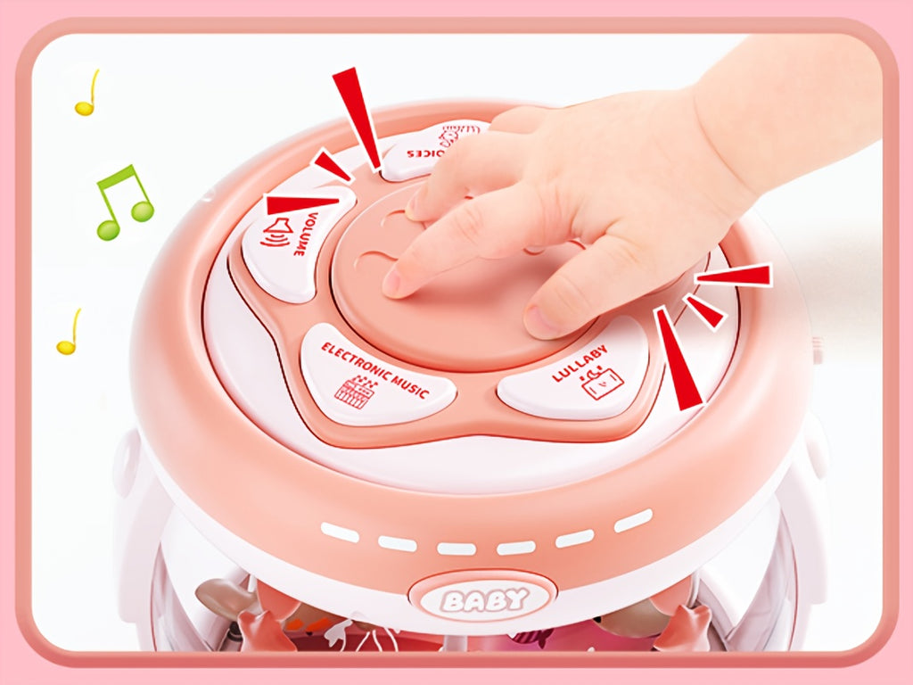 JOVOW Baby Rotating Projector Music Toy for 3 Months+ – Interactive Animal Sounds & Music, Multi-Functional Sensory Learning Toy for Infant Boys Girls, Party Music, Skills Development, Pink & Blue