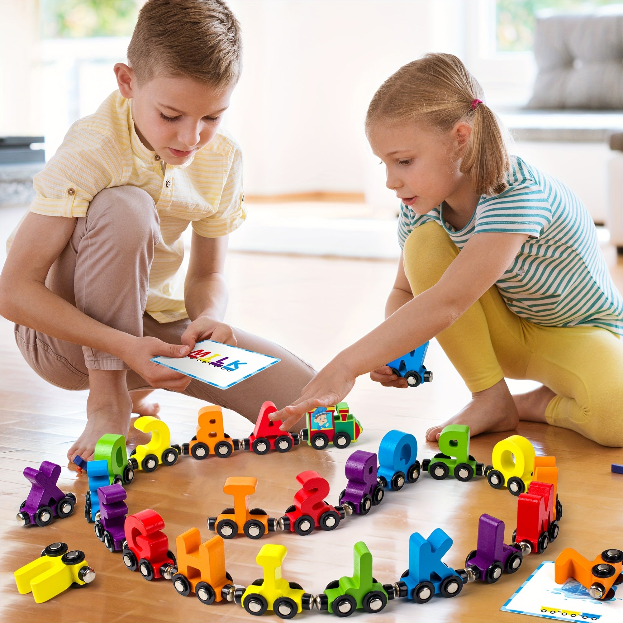 Magnetic Wooden Alphabet Train Set 27pcs – ABC Letter Learning Toy with 42 Flash Cards Engine Storage Bag – Educational Toy for Kids Boys Girls Ages 3 4 5 6