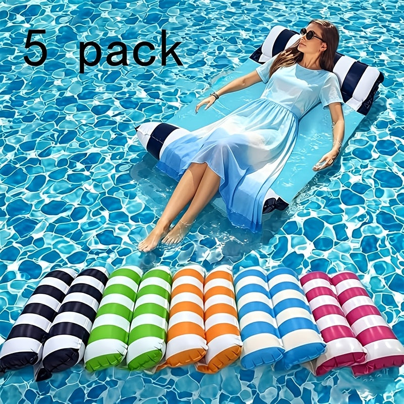 Jixiangyu 4-in-1 Adult Inflatable Pool Float - Hammock Lounger Raft & Exercise Saddle, Striped Floating Bed for Pool Lake Beach, Blue Navy Blue Rose Red