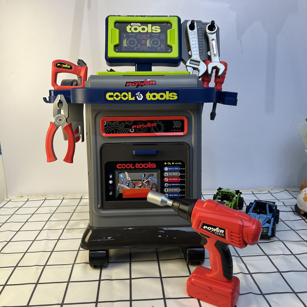 Kids 41-Piece Tool Kit with Folding Workbench & Electric Drill – STEM Engineering Construction Playset with Storage for Boys & Girls Ages 3-5