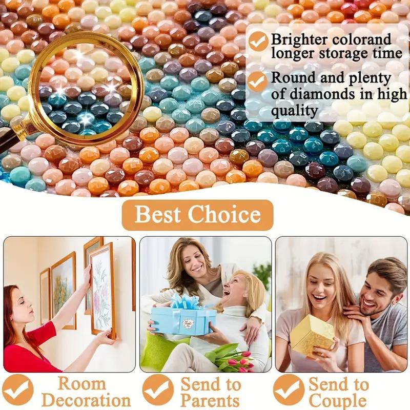 Diamond Art Kit for Adults, 5D Full Round Diamond Painting with Animal, Scenery and Flower Designs, 30 x 40 cm DIY Mosaic Wall Decor