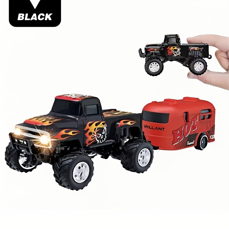 Mini RC Alloy Off-Road Monster Truck 1:64 Scale – 2.4GHz High-Speed Remote Control Crawler with LED Headlights, Street Graffiti Design, Cool Gift for Boys Kids and Adults