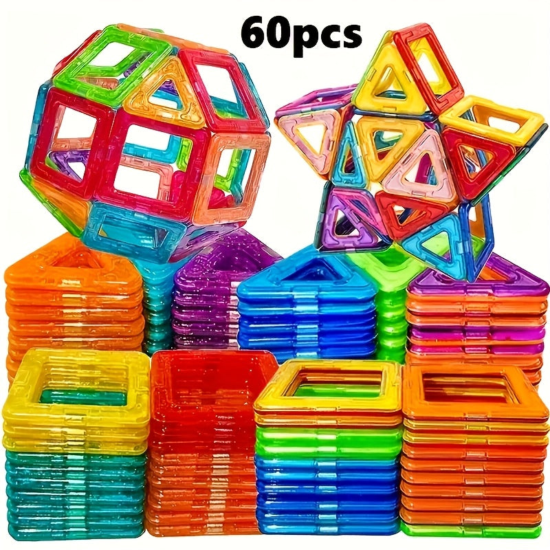 Magnetic Tiles 60pcs STEM Building Blocks Set - Educational Multicolor Magnet Construction Toy for Kids Ages 3+, Creative Birthday Christmas Gift for Boys & Girls