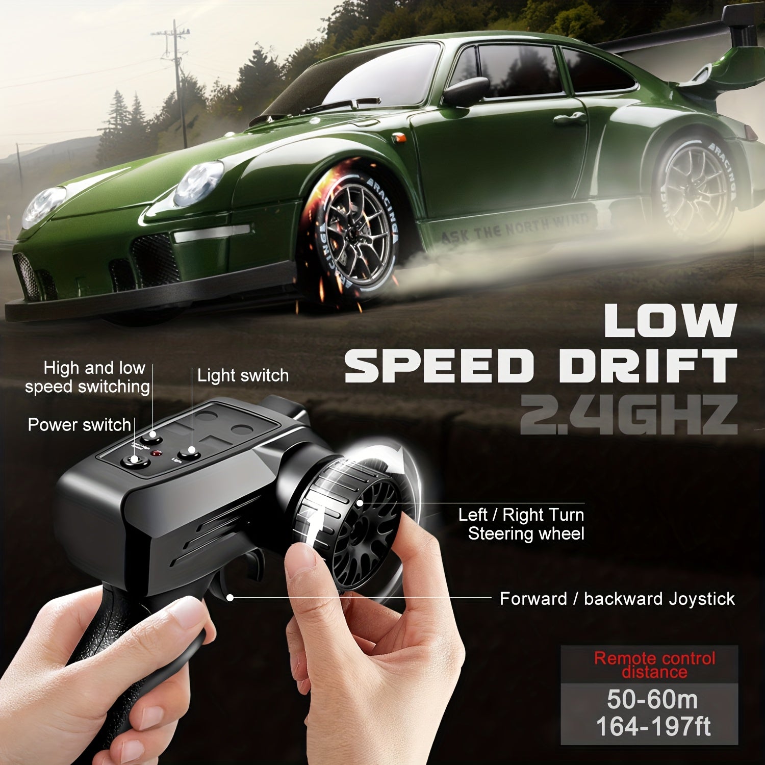 RC Drift Car 1:24 Scale High Speed Remote Control Drift Racing Car S814 Rechargeable Kids Boys Ages 8+ Birthday Christmas Gift Grey Light Purple