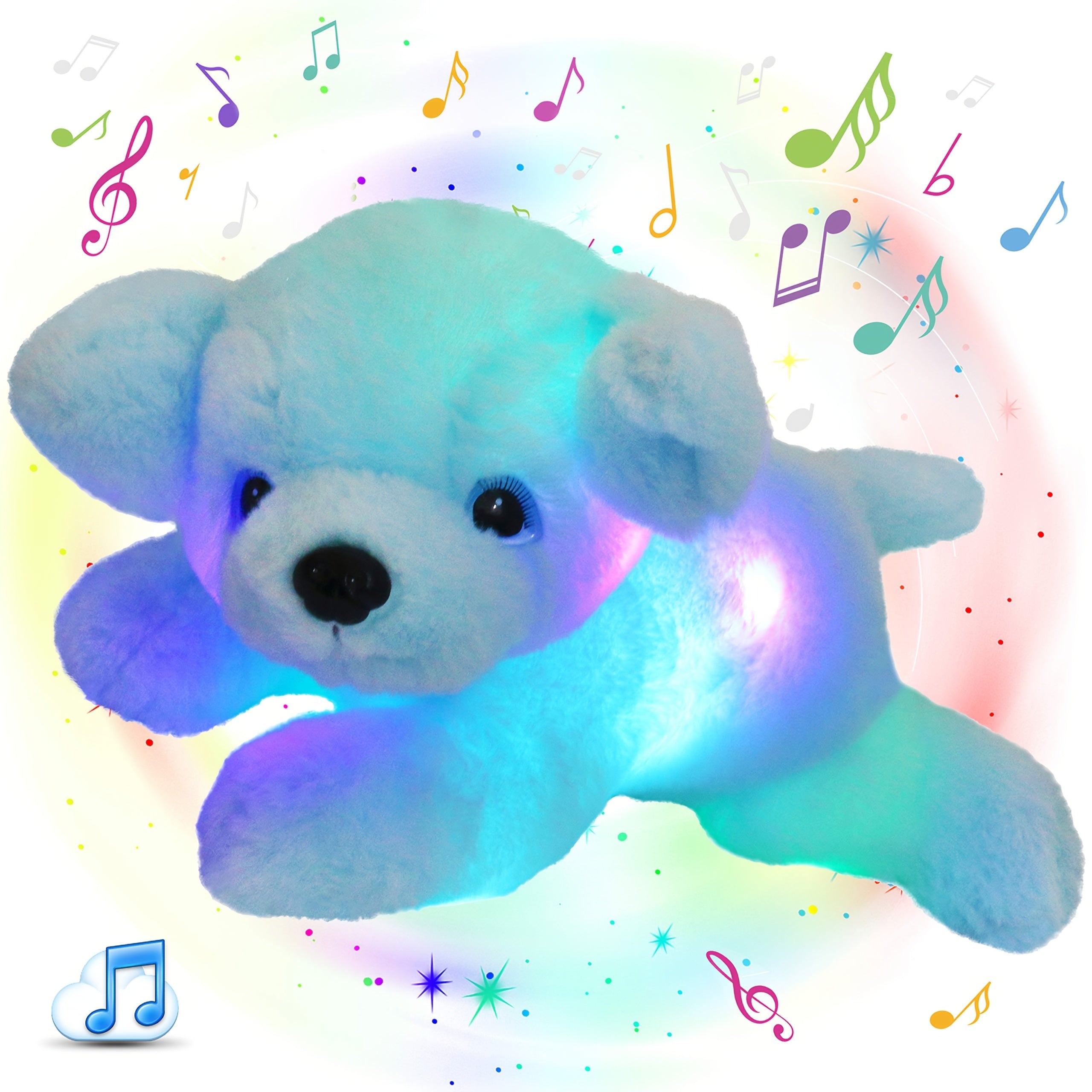Light Up Music Blue Puppy Plush Toy – Soft Stuffed Animal Dog with Glowing Lights & Sound, Cute Plushie for Kids, Birthday Christmas Halloween Gift, Room Decoration