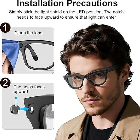 LED Light Blocking Stickers for Smart Glasses, HIBLOKS Laser-Cut Repositionable Low-Tack Decal Covers in 12- or 24-Piece Packs