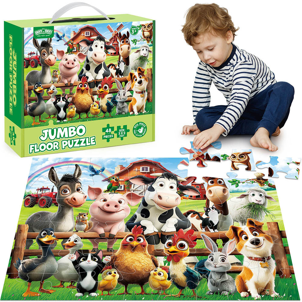 Large Floor Puzzle for Kids Ages 3-6 – Mermaid & Farm Animals Jigsaw Puzzle Set, Preschool Educational Toy for Boys Girls, Best Christmas Birthday Gift