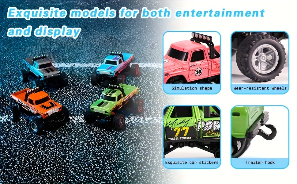 Mini RC Monster Truck 1/64 Scale 2.4GHz Die-Cast Alloy Off-Road Climbing Car with Shock Absorber - High Speed RC Gift for Adults Kids Boys