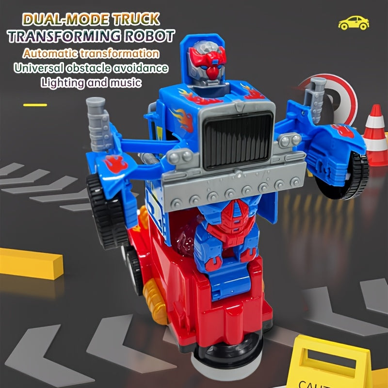 Transforming Robot Big Truck Toy with Lights and Music Automatic Transformation Obstacle Avoidance Kids Holiday Birthday Gift for Boys Girls