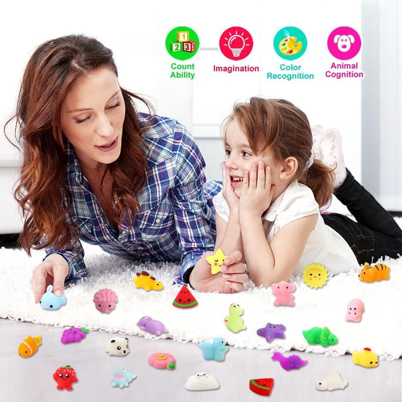 Mochi Animal Squishies 24 Pack with Storage Box, Mini Soft TPR Squeeze Toys for Kids, Birthday Party Favors, Classroom Prizes and Easter Basket Stuffers