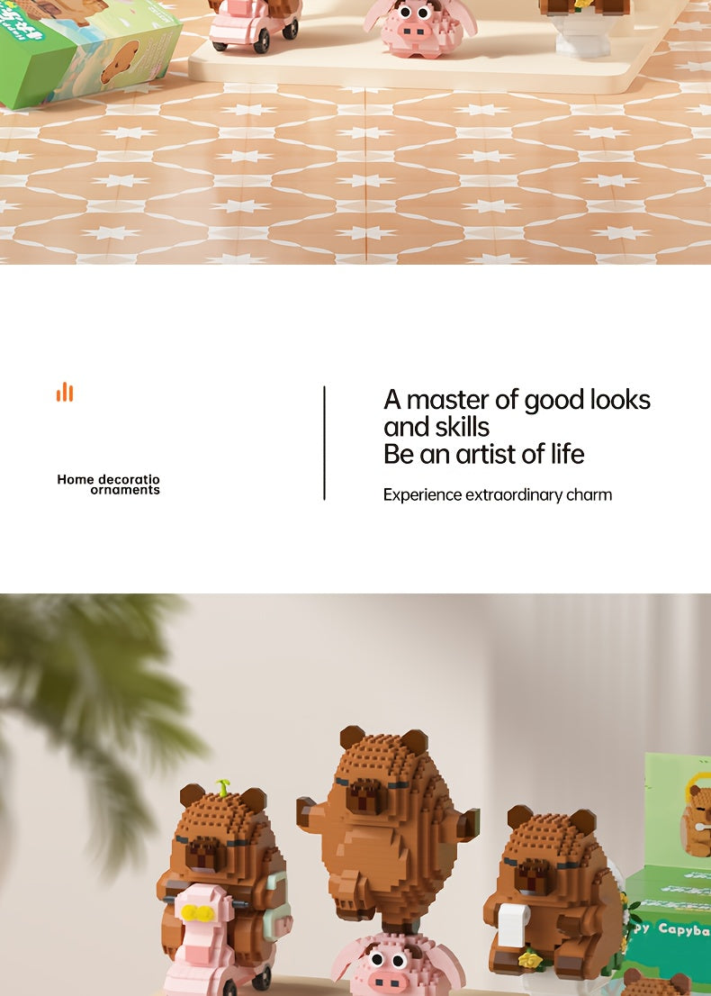 Capybara Micro Building Blocks 562pcs Miniature Collector Edition DIY Desk Decor Stress Relief Toy - Multiple Themes - Birthday Easter Christmas Gift for Boys Girls Teens Adults