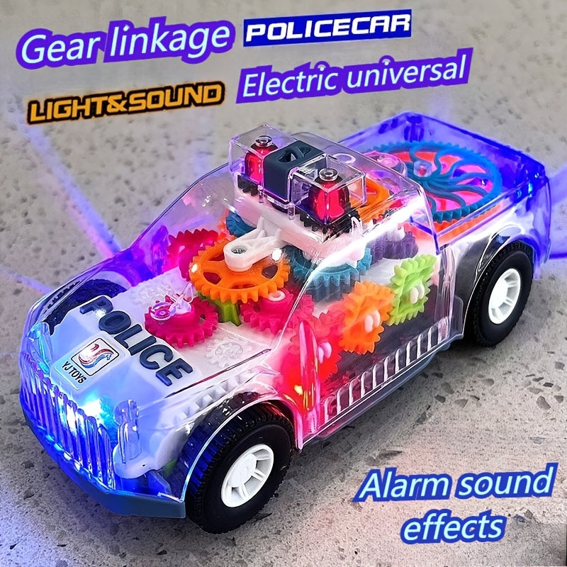 Electric Police Car Toy Transparent Gear Flashing Lights Music 360 Rotation Educational Toddler Toy for Kids Boys Girls Ages 3+ Birthday Christmas Gift