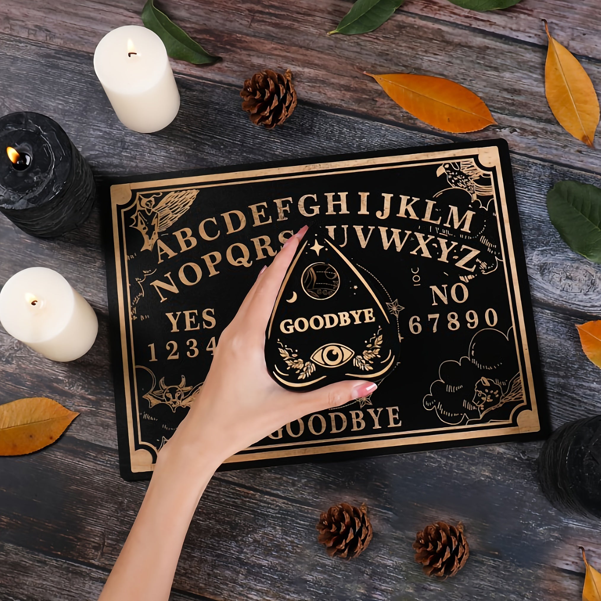 Ouija Board Wooden Psychic Set 2pcs – Handmade Carved Spiritual Guidance Divination Board Witchcraft Altar Decor Halloween Gift for Witches Moon Butterfly