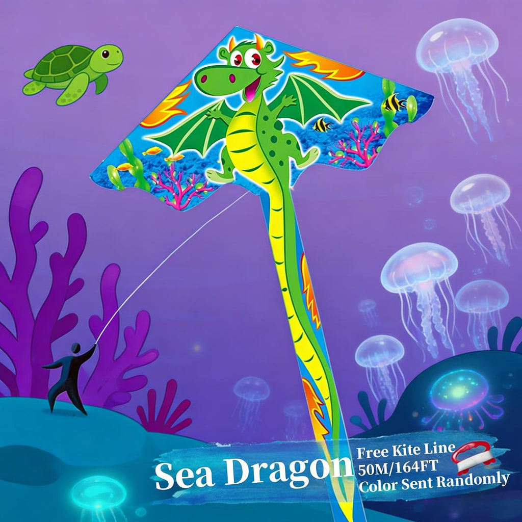Dragon Kite for Kids & Adults Large Cartoon Design with String Board – Easy to Fly Outdoor Flying Toy for Beach, Park & Ocean – Birthday Christmas Easter Gift for Boys & Girls Ages 6+