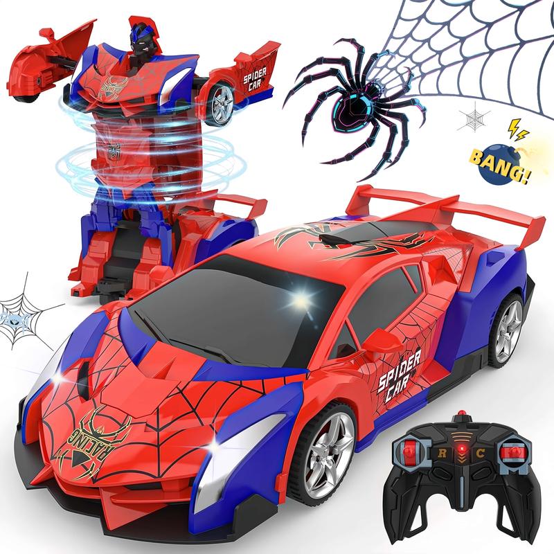 Transforming Remote Control Car, TIBIBEE 1:18 Robot Toy with 2.4GHz Control, 360-Degree Spins, LED Lights and Two Rechargeable Batteries