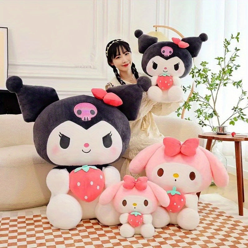 My Melody Sanrio Plush Toy 9.84 Inch – Sitting Strawberry Kuromi Melody Stuffed Animal Doll, Kawaii Sanrio Gift for Girls Girlfriend Birthday Holiday Room Decor