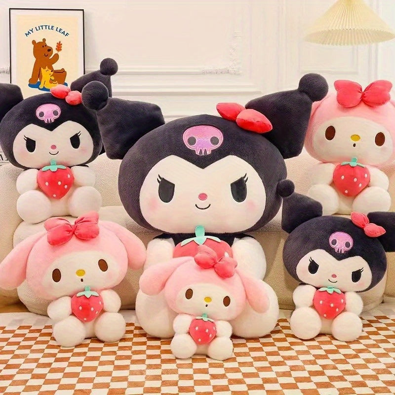 My Melody Sanrio Plush Toy 9.84 Inch – Sitting Strawberry Kuromi Melody Stuffed Animal Doll, Kawaii Sanrio Gift for Girls Girlfriend Birthday Holiday Room Decor
